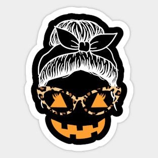 Leopard Jack O Lantern Face Halloween Messy Bun Sticker